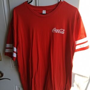 Coca Cola Red Short Sleeve Tee with White Stripe Accents